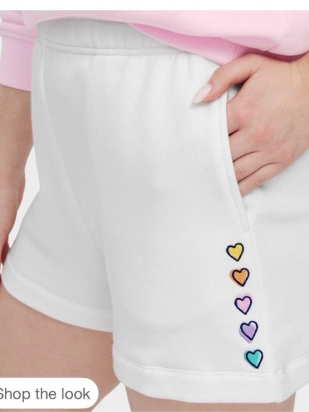 Roller Rabbit White Disco Hearts Terry Lounge Shorts | Rainbow Embroidered Heart